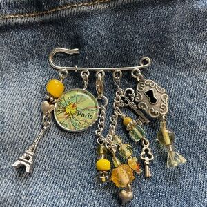 Paris Map Yellow Charm Brooch Pin - Unbranded